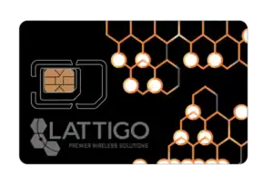 A black and orange Lattigo SIM card.