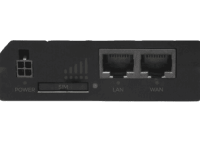 Teltonika RUT241 back facing black device.