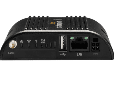 Cradlepoint IBR200 back facing black device.