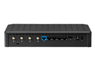 Cradlepoint E100 back facing black device.