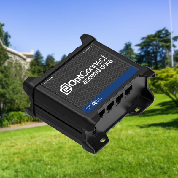 The OptConnect ascend dura + Wi-Fi cellular router for industrial uses, such as a smart irrigation installation for a major college campus (Hill Top Property Services, Michigan) 2024, OptConnect