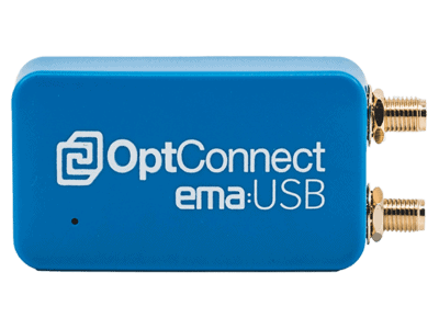 OptConnect ema:USB front facing with two antenna connectors facing to the right.