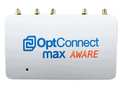 OptConnect max aware device with blue and orange logo.