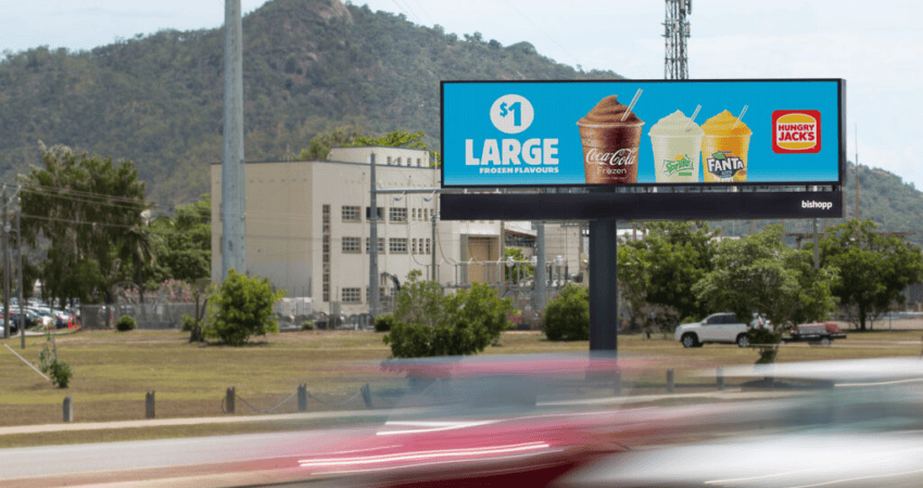 Digital billboard with an advertisement for fast food