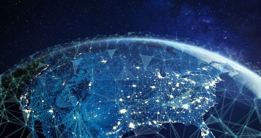 Image of the world with teleconnectivity nodes overlaying the image