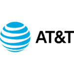 AT&T logo with wireless connectivity symbol, representing telecommunications and IoT solutions.