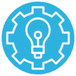 IoT device connectivity icon with gear and lightbulb for smart technology.