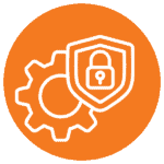 IoT device security with gear and shield icon for protected connectivity.