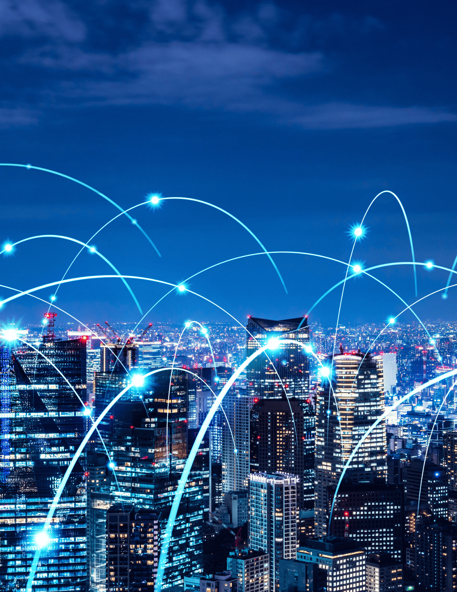 OptConnect IoT connectivity solutions for smart city and industrial applications at night.